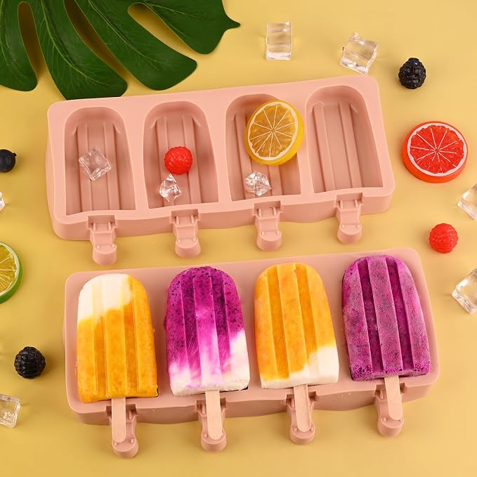 WMKGG Popsicle Silicone Molds Set, 2 PCS Ice Cream Molds with 50 Wooden Sticks for Cake Pop, Ice Pop, Cakesicles (Pink)