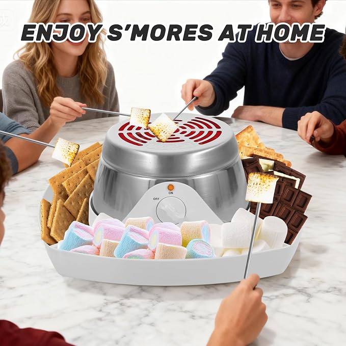 Smores Maker Tabletop Indoor Kit Smores Kit Indoor Smore Maker Tabletop Smores Maker Flameless Electric S'mores Maker Marshmallow Roaster, Movie Night Supplies Housewarming Christmas Gifts 120V 345W