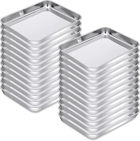 meekoo 24 Pcs Baking Sheet Pan Cookie Sheet Set for Oven Stainless Steel Trays Nonstick Small Serving Tray Cake Toaster Metal Food Trays, Oven and Dishwasher Safe (9 x 6.7 x 1 Inch)