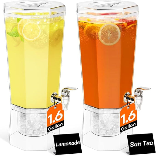 Lifewit 1.6 Gallon Drink Dispenser for Parties 2 Pcs, 6L Plastic Beverage Container with Stand for Juice/Tea/Soda & Lemonade, Clear Water Pitcher with Spigot for Mimosa Bar Hosting 39 x 16 cm/15x6"