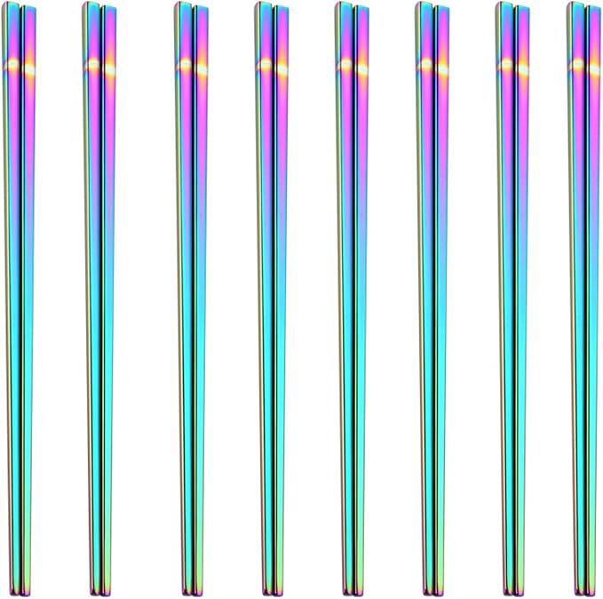 Stainless Steel Chopsticks,Reusable ,Dishwasher Safe , Easy to Use（8 PCS,Rainbow）