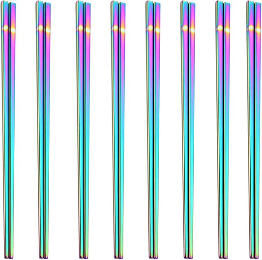 Stainless Steel Chopsticks,Reusable ,Dishwasher Safe , Easy to Use（8 PCS,Rainbow）