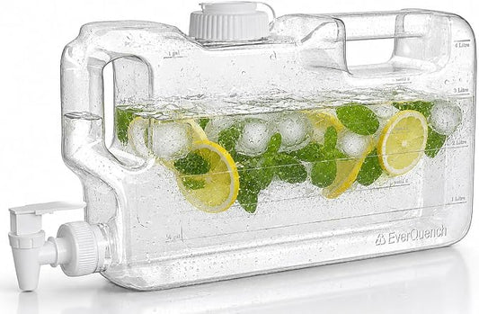 Refrigerator Water Dispenser 1.1 Gallon Bottle with Spigot - BPA Free Plastic Slim Water Jug with Spout Leak Proof | Refillable Fridge Water Container, Convenient Handles (Clear)