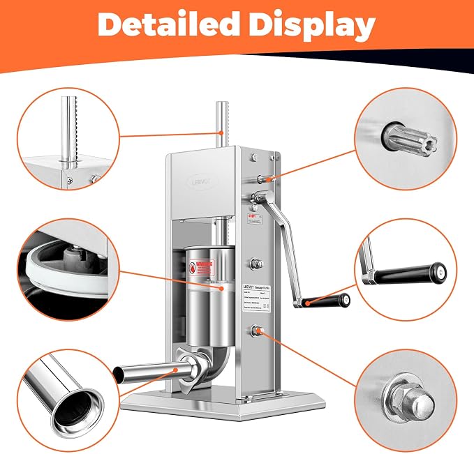 7LBS/3L Manual Sausage Stuffer, Professional Stainless Steel Sausages Maker & Filler Kit with 2 Speed, 5 Stuffing Tubes, Vertical Meat Stuffers for Home Kitchen, Commercial Use