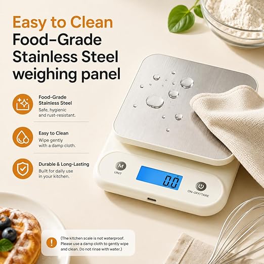 Digital Food Scale for Kitchen 11lb/0.1oz, 5kg/0.1g, Kitchen Scale for Cooking Baking, Built-in 300mAh Li-Battery, Rechargeable Type-C Charging White (1)