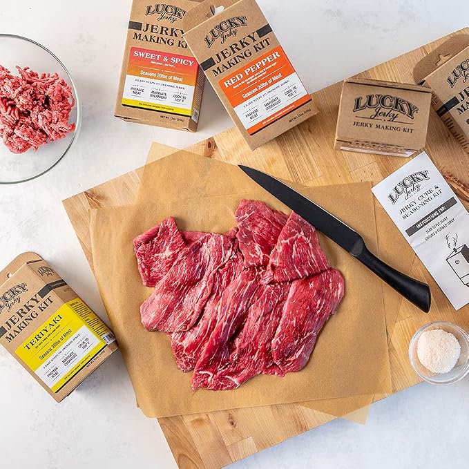 Lucky Jerky Ultimate Spicy DIY Beef Jerky Seasoning and Cure Kit, 12 Oz | Make Your Own with The Heat, Red Pepper, Black Pepper, and Sweet & Spicy, Seasons 5 lbs per Flavor, 20 lbs Total