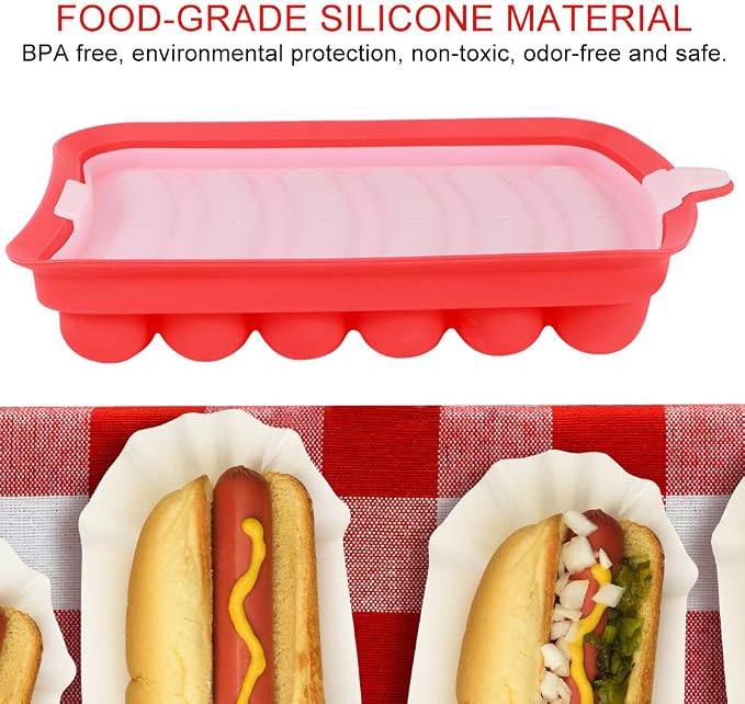 Silicone Sausage Mold, 3 Pcs Hot Dogs Silicone Mold DIY Ham Making Mould Baby Food Supplement Baking Tools, 6 Cavity Sausage Tray(Red)