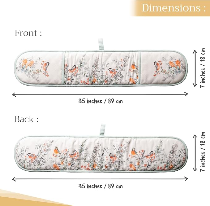 Maison d' Hermine Double Oven Mitts 100% Cotton Double Oven Glove (7"x35") | Heat Resistant BBQ Cooking Gloves with Loop Baking Kitchen Home Farmhouse Thanksgiving Christmas - Whitish Shabby Chique