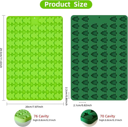 2 PCS Christmas Silicone Molds, 70 Cavity Xmas Tree & 76 Cavity Gingerbread Man Mini Silicone Molds for Baking Biscuits, Gummy,Candy,Chocolate,Jelly,Pet Dog Treats Mold