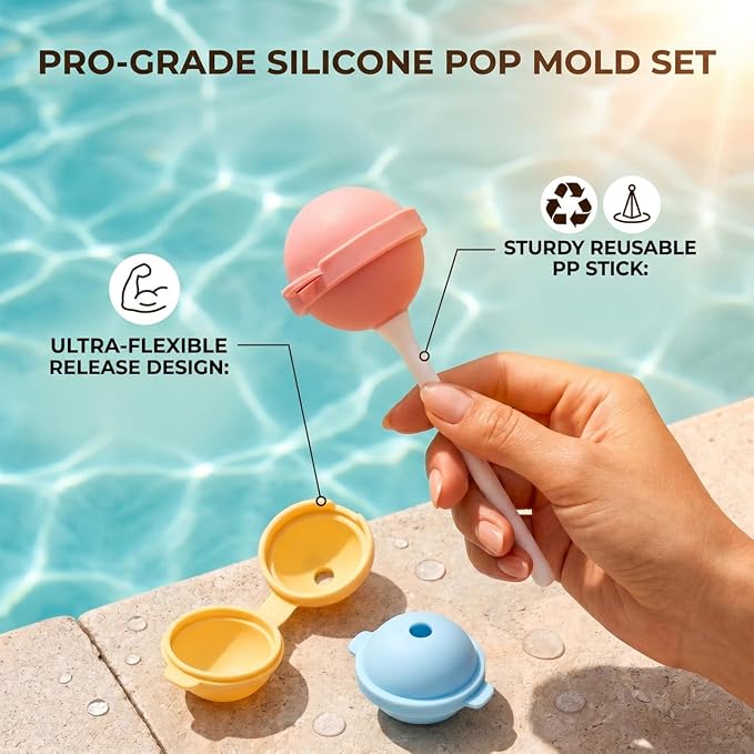 4PCS Reusable Silicone Lollipop Ice Cream Mold, Homemade Popsicle Molds, DIY Creative Ice Pops for Summer, Silicone Popsicle Maker for Juice, Yogurt & Frozen Treats, Fun Dessert Mold (Orange)