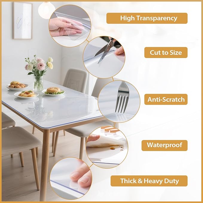 Clear Table Protector 24 x 36 Inch, 1.4mm Thick Waterproof PVC Plastic Table Cover, Durable Table Pad for Dining Room, Kitchen, Writing Desk, and Coffee Tables