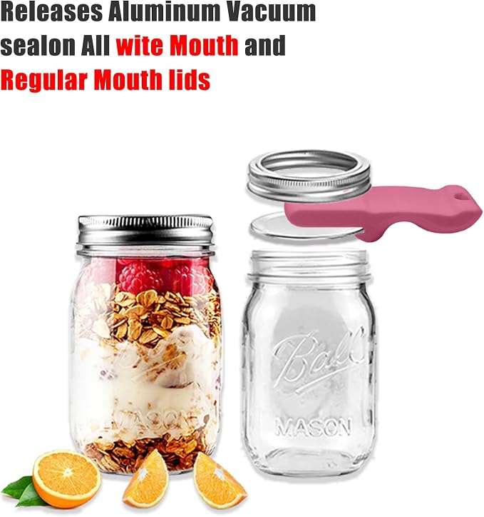 Mason Jar Opener and Canning Tool, Compatible with Mason Jar Lids, Releases Vacuum Seal on Wide Mouth and Regular Mouth, Magnetic Lid Lifter for Canning, Pickling (Peach Pink)