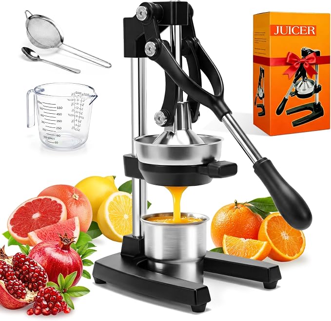 Manual Citrus Juicer Press, Lemon Squeezer with Complete Accessory Kit | Cast iron material, Heavy duty juicer, For Lemon, Lime & Citrus Fruits, Easy to Clean, High juice yield, Durable