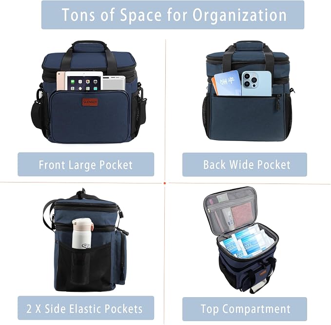 Expandable Lunch Box Cooler Bag - Insulated Soft Lunch Bag for Men Women - Large Lunchbox for Adults Work Camping Outdoor Travel Blue 16L