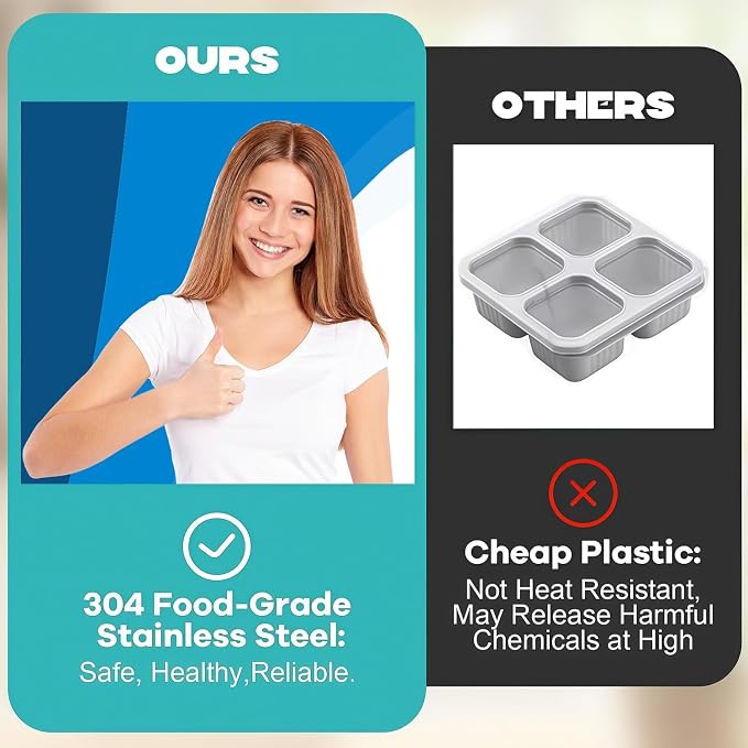 Stainless Steel Snack Containers, 6-Pack Reusable Grab and Go Containers with Lids, Dual Compartment Bento Box for Travel, Camping & Lunch Prep (Grey)