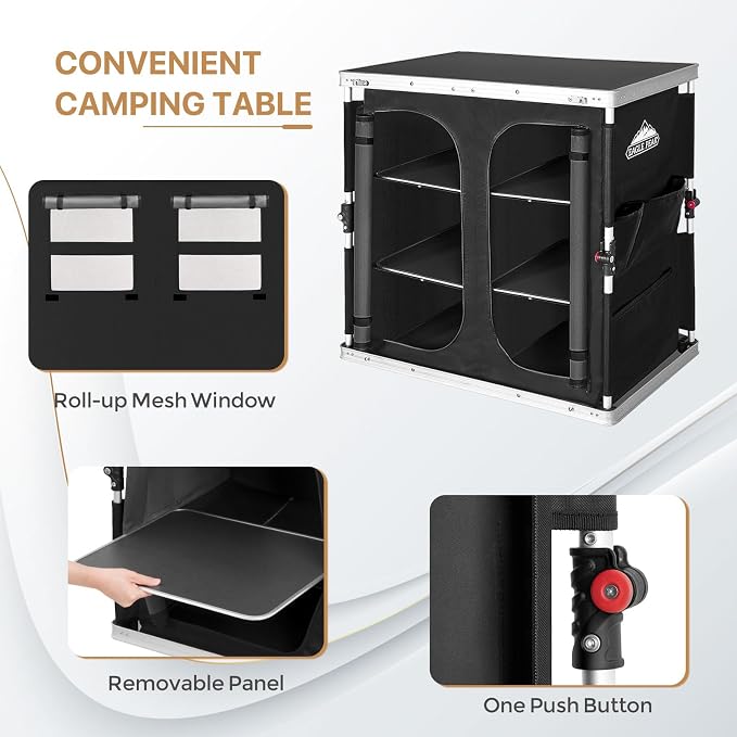EAGLE PEAK Double Folding Camping Table with Storage Organizer and Side Pockets, Portable Outdoor Portable Camping Table for BBQ, Picnic and Tailgating, Carry Bag Included, Black