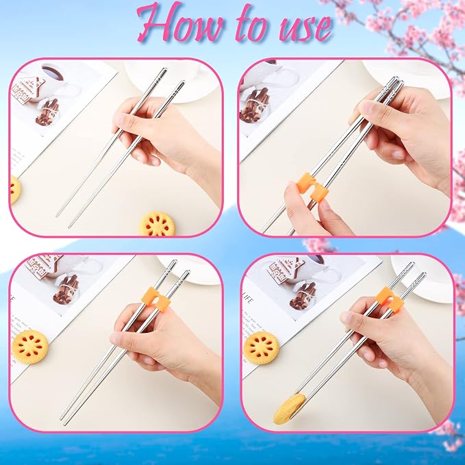 5 Pairs Reusable Chopsticks Helpers Training Chopstick for Beginner Replaceable Practice Chopsticks Non-slip Training Chopstick for Adults Learner(Stainless Steel,Silver)