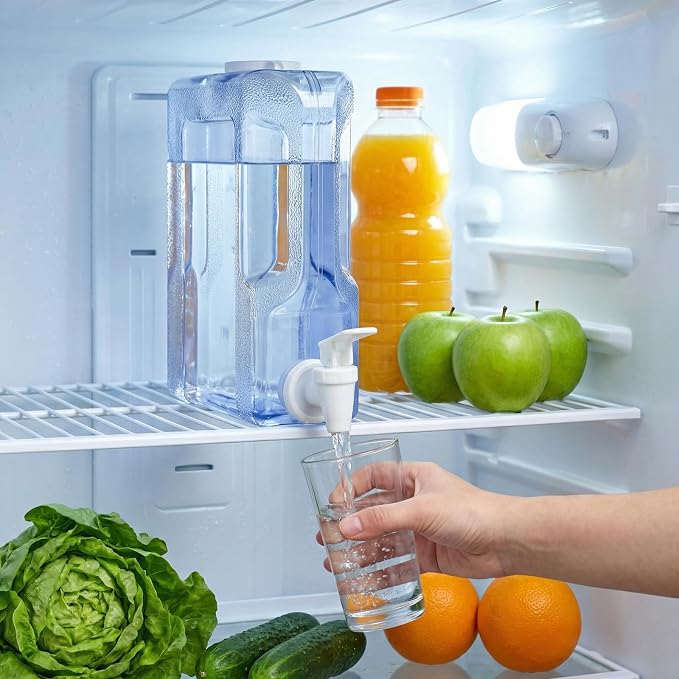 Funnymoom 6 Pcs Drink Water Dispenser for Fridge 0.8 Gallon Beverage Dispenser with Spigot Plastic Reusable Refrigerator Water Dispensers Waters Jug Container for Party Outdoors Camping Hiking Home