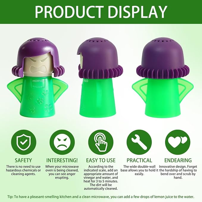 HORNO Angry Mama Microwave Oven Steam Cleaner (Green) | Angry Mama Microwave Oven Steam Cleaner and Disinfects With Vinegar and Water for Kitchens，Cut Cleaning Time by Half