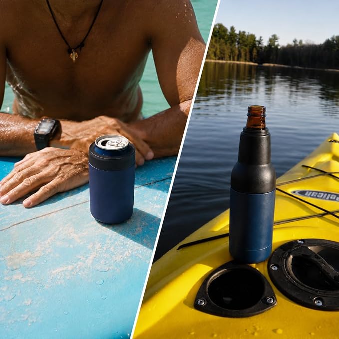 Stepstall Beer Gifts for Men - Beer Bottle Cooler with Opener, 12 oz. Slim Can Insulator (Navy Blue)