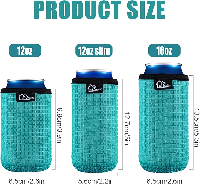 WKieason Non-slip Neoprene Can Sleeves Insulators Sleeves 3 Size - 12OZ Standard Can Sleeve, 12OZ Slim Can Sleeve, 16OZ Standard Can Sleeve, 12OZ Standard Beer Can Coolers Coolier Sleeves(Blue Set)