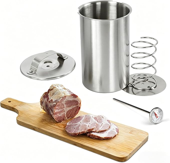 Stainless Steel Ham Maker Meat Press Cooker for Making Healthy Homemade Deli Meat with Thermometer - Kitchen Bacon Pressure Cookers Boiler Pot Pan Stove
