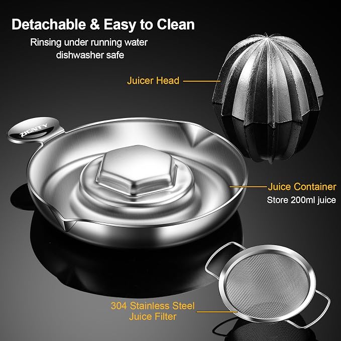 Lemon Squeezer Stainless Steel,Ultra Heavy Duty Manual Citrus Juicer | Premium Orange Lime Fruit Squeezer Set, Robust Reamer Rotation, 2 Pour Spout, 200ML Container, Detachable & Easy to Clean