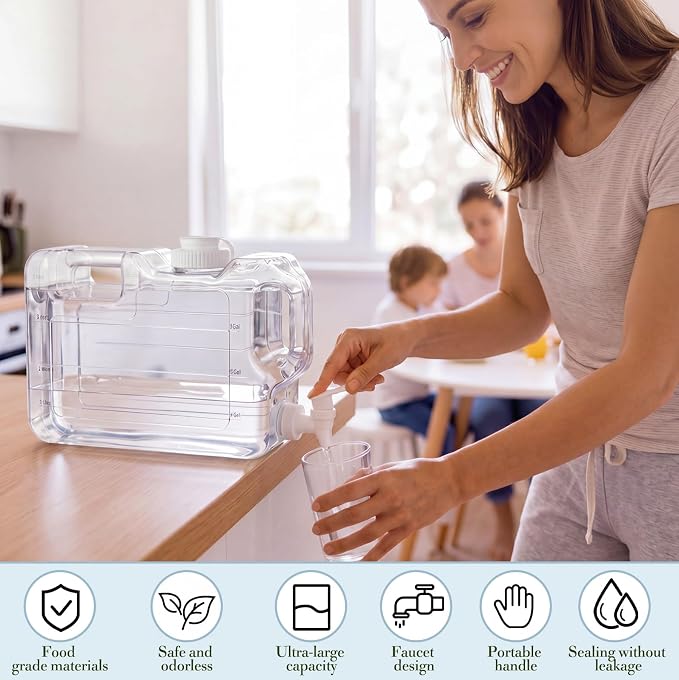 Funnymoom 6 Pcs Drink Water Dispenser for Fridge 1.1 Gallon Beverage Dispenser with Spigot Plastic Reusable Refrigerator Water Dispensers Waters Jug Container for Party Outdoors Camping Hiking Home
