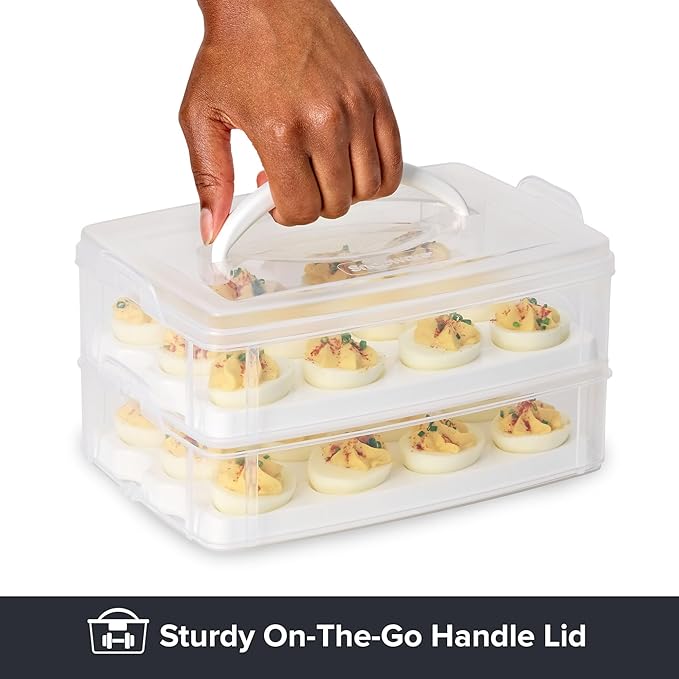 Snapware (2-Layer, 24 Eggs) Plastic Detachable Deviled Egg Carrier Storage | With lid and handle, freezer, dishwasher, microwave safe