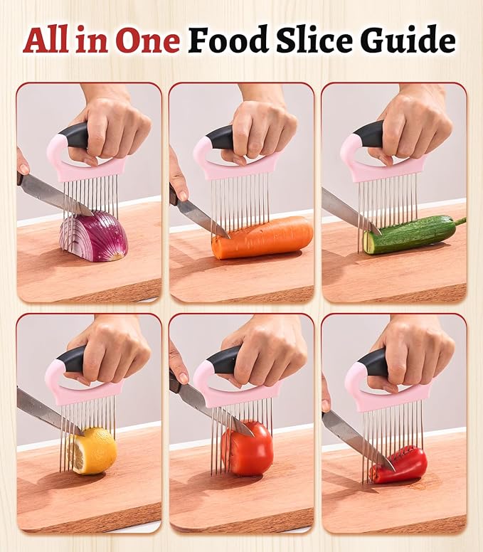 Large Onion Slicer Holder, Stainless Steel Onion Holder for Slicing, Onion Cutter Vegetable Chopper with 14 Sharp Needles for Slicing of Tomato Avocados & Meat Tenderizer, Kitchen Gadgets for Cooking