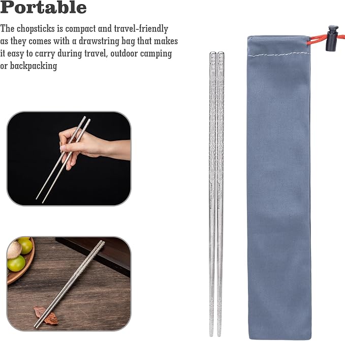 Boundless Voyage 23cm Pure Titanium Solid Chopsticks, Food Grade Titanium Chopstick, Reusable Non-Slip Metal Chopsticks for Home Kitchen, Restaurant, Gift (Ti1185T)