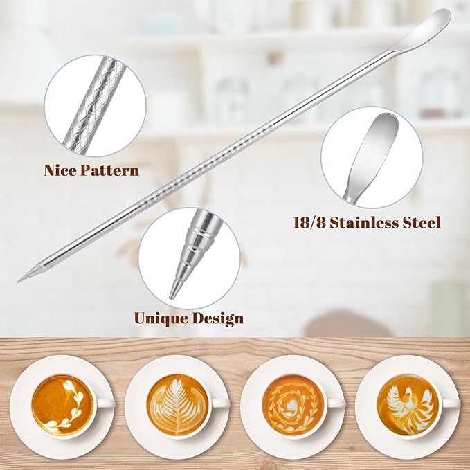 Amrules Milk Frothing Pitcher, 20oz Milk Frother Cup with Clear Scale, 304 Stainless Steel Cappuccino Espresso Machine Accessories for Barista Coffee Bar with Latte Art Pen, White