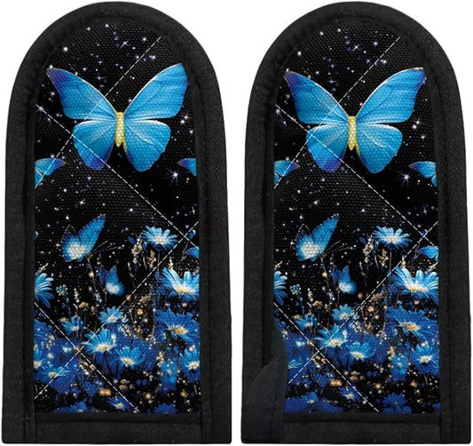 Coldinair Blue Butterfly 2 Pieces Hot Handle Covers Pot Sleeve Grip Sleeves Heat Resistant Cast Iron Skillet Handle Covers for Women Men Non-Slip Handle Mitts for Kitchen Baking Cooking BBQ Cookwares