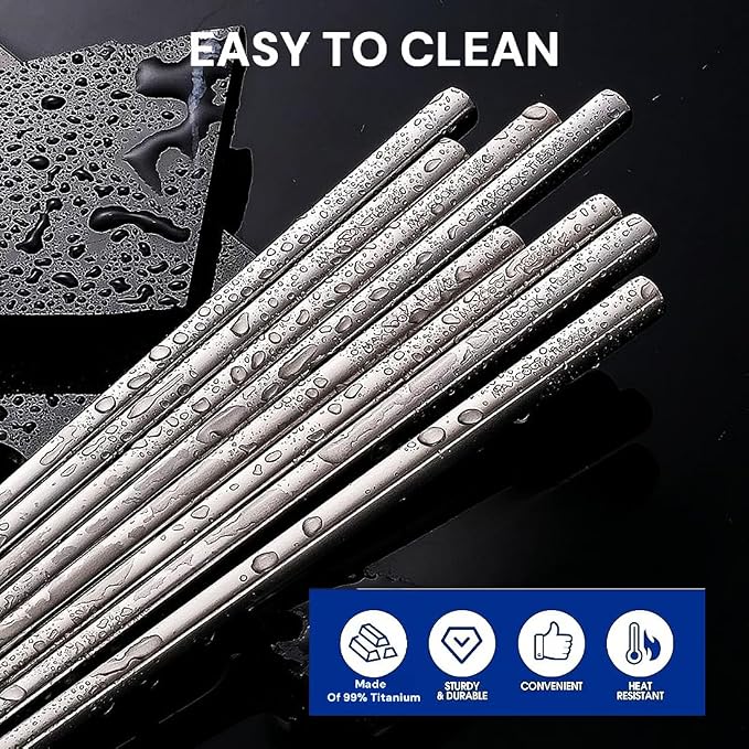 Titanium Chopsticks Reusable, 3 Pairs Chopsticks Dishwasher Safe, Non-Slip Titanium Chopsticks Present Set，Travel,Camping And Hiking （Silver）