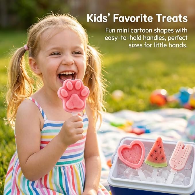 2Pcs Cartoon Popsicles Molds, 5-Cavity Food-Grade Silicone Ice Pop Cream Molds with Reusable Sticks, Stackable Ice Cream Mold, Easy Release, Cute Small Ice Pop Mold for DIY Cake and Ice Cream