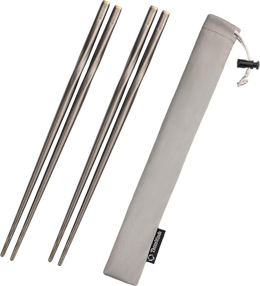 Thous Winds Titanium Chopsticks, 2 Pairs Ultralight Chopsticks, Reusable Utensils for Camping Backpacking Hiking Travel Home, 9-inch, with Storage Bag