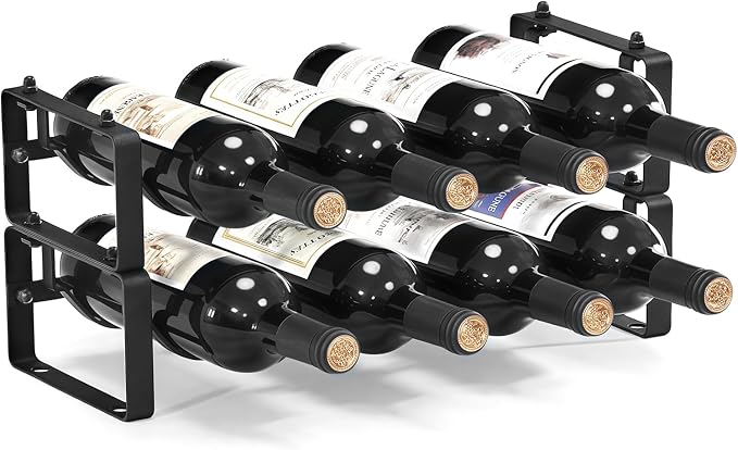 Stackable Wine Rack Countertop, 2 Tier 8 Bottle Wine Holder for Cabinet Bar | Sturdy Tabletop Wine Holder Stand for Pantry Bar, Freestanding Wire Metal Wine Bottle Rack Small Wine Storage Organizers