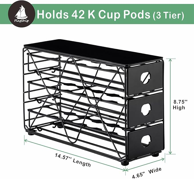 FlagShip K Cup Holder 3 Tier Coffee Pod Holder for K Cup Organizer Save Space Countertop Kitchen (42 Pods Capacity)