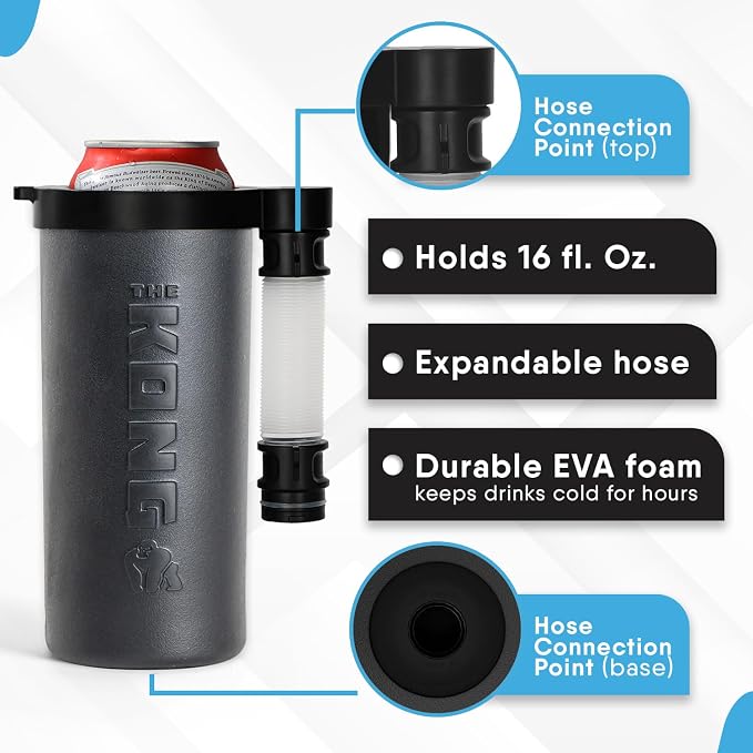 The Kong Skinny Can - Portable Coozie or Bottle Cooler/Cup With Detachable, Expandable, Hose To Funnel Your Drink (Black)