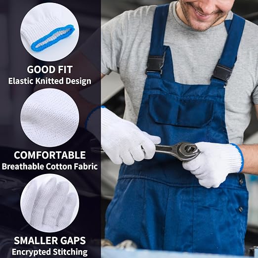 White Gloves Men Women, 12 Pairs Cooking Gloves for BBQ, Cooking, Grilling, Oven, Heat Resistant, Mechanics, Welding, Gardening Field Dressing Safty Work Gloves Bulk, Medium