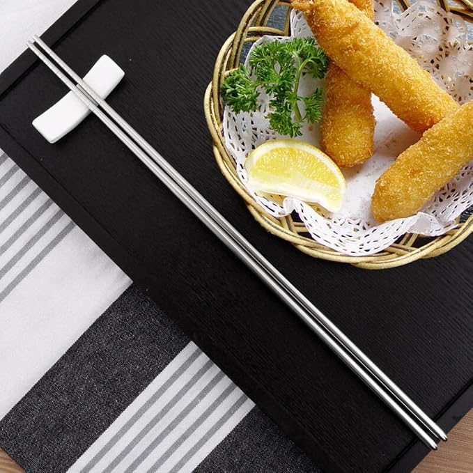 MyLifeUNIT Extra Long 14 Inch Japanese Hot Pot Chopsticks, Stainless Steel Cooking Frying Noodle Chopsticks (3 Pairs Set)