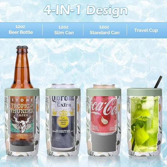 Morefeel 4-in-1 Insulated Can Cooler for 12 oz Cans & Bottles | 304 Stainless Steel Can Holder Fits 12 Oz Slim Cans, Standard Cans, Beer Bottles & Works as A Open Cup; Dishwasher Safe