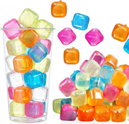 100PCS Reusable Ice Cubes, Plastic Cubes, 1 Inch, Colorful, Square | Refreezable Square Ice Cube, Washable Non Diluting Cube for Drinks, Coffee, Whiskey, Cocktails, Wine, Multicolor