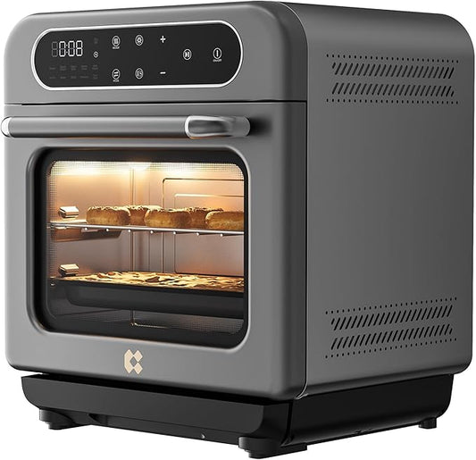 CIARRA 8-in-1 Steam Oven Countertop with Air Fryer, 13QT Mini Convection Toaster Oven with Steam, Rapid Steam, Air Fry, Vapor Bake, Steam Clean, Bake, Dried, Ferment, Grey
