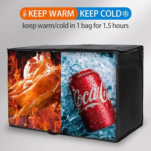 Bodaon 2-Pack Insulated Food Delivery Bag, XX-Large Reusable Grocery Shopping Bag, Frozen Food Cold, Bodaon Cooler Bags with Zippered Top, Black | Reusable Shopping Bag, Frozen Food Cold, Cooler Bags for Picnic, Commercial Catering Pizza Carrier, Therm...