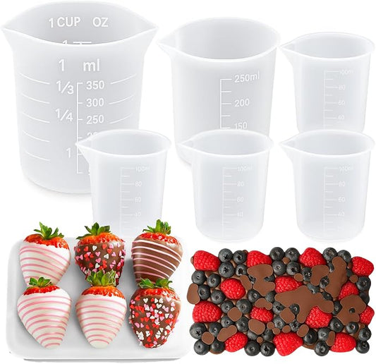 Juome 6PCS Silicone Measuring Cups for Melting Chocolate - Silicone Chocolate Melting Cup Set with 100/250/350ml Capacity, Dishwasher Safe, Baking Supplies Accessories for DIY Chocolate Molds