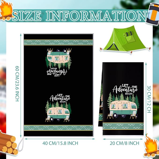 Boyiee 6 Pcs Camping Kitchen Towels Black Absorbent Dishcloth | Bonfire Tent Car Tea Towels with Funny Sayings 24 x 16 Inches Novelty Gifts for Rv Campers Happy Camper Accessories