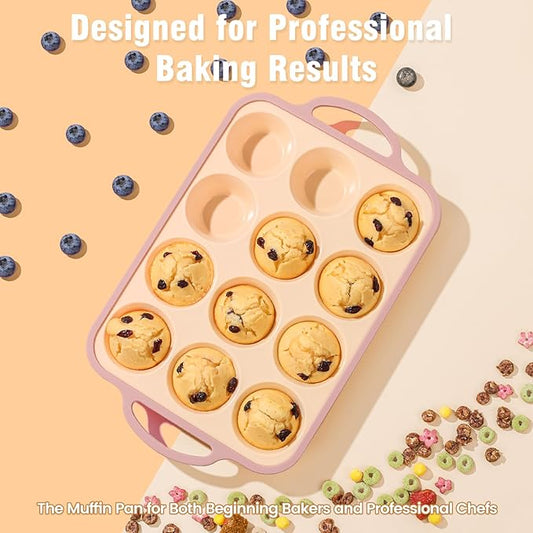 Silicone Muffin Pans for Baking 2 Pack, 2.6 Inch with Metal Reinforced Frame, Regular Size Nonstick Silicone Cupcake Pan for Baking Homemade Muffins, Cupcakes, Dishwasher Safe BPA Free-Yellow
