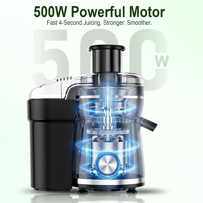 Juicer Machine, 500W Centrifugal Juicer Extractor with 3 Speed & Wide Mouth 3” Feed Chute for Fruit Vegetable, High Yield Juicer Included Cleaning Brush for Easy to Clean