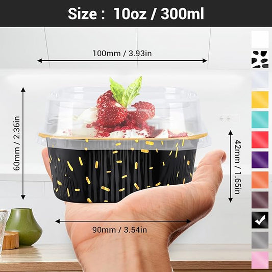 EUSOAR Cake Pans with Lids, 50pcs 10oz/300ml Square Cupcake Liners Disposable Ramekins, Aluminum Foil Containers Muffin Cups for Baking Mini Cake Loaf Bread Holders for Birthday Wedding Party Favor